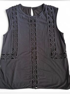 Ann Taylor Black Lace-Trim Sleeveless Tank Top